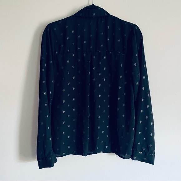 SHEIN Women's Black & Gold Polka Dot Long Sleeve Button Up Shirt Top Size Large - Picture 6 of 11